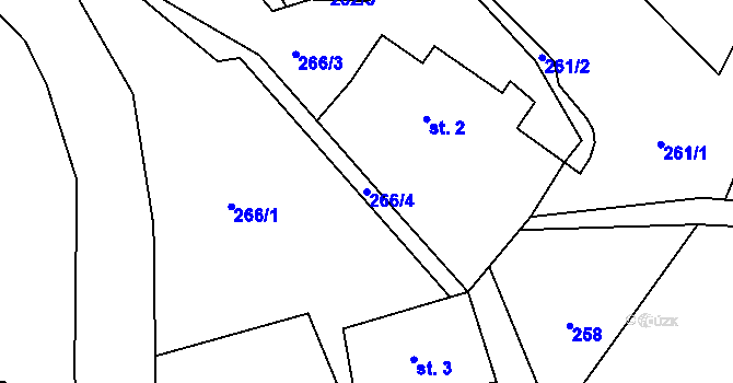 Parcela st. 266/4 v KÚ Rašovka, Katastrální mapa