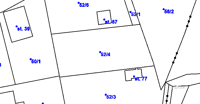 Parcela st. 52/4 v KÚ Šimonovice, Katastrální mapa