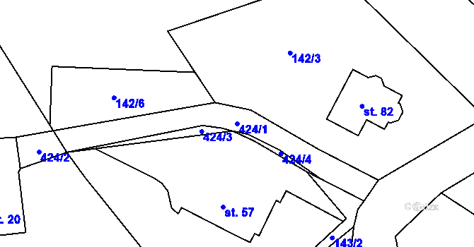 Parcela st. 424/1 v KÚ Šimonovice, Katastrální mapa