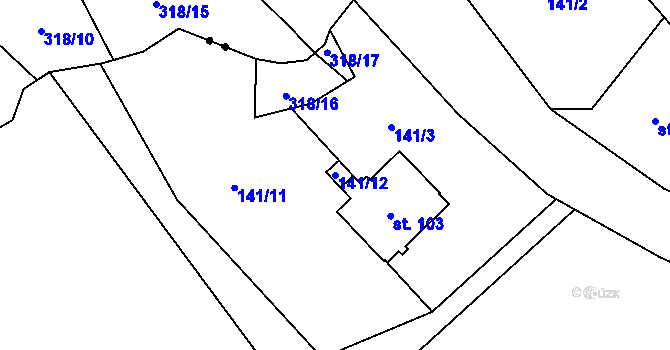 Parcela st. 141/12 v KÚ Šimonovice, Katastrální mapa