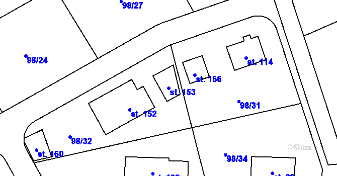 Parcela st. 153 v KÚ Šimonovice, Katastrální mapa