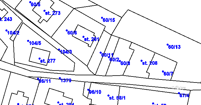 Parcela st. 60/11 v KÚ Krásná Lípa u Šindelové, Katastrální mapa