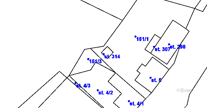 Parcela st. 314 v KÚ Krásná Lípa u Šindelové, Katastrální mapa