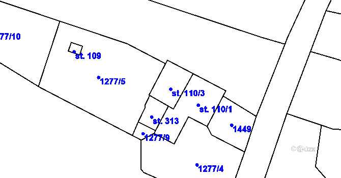 Parcela st. 110/3 v KÚ Krásná Lípa u Šindelové, Katastrální mapa