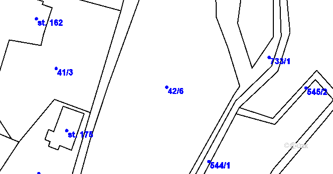 Parcela st. 42/6 v KÚ Obora u Šindelové, Katastrální mapa