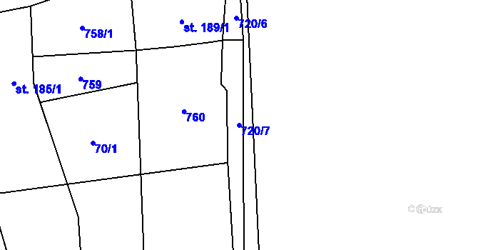 Parcela st. 720/7 v KÚ Obora u Šindelové, Katastrální mapa
