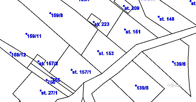 Parcela st. 153 v KÚ Obora u Šindelové, Katastrální mapa