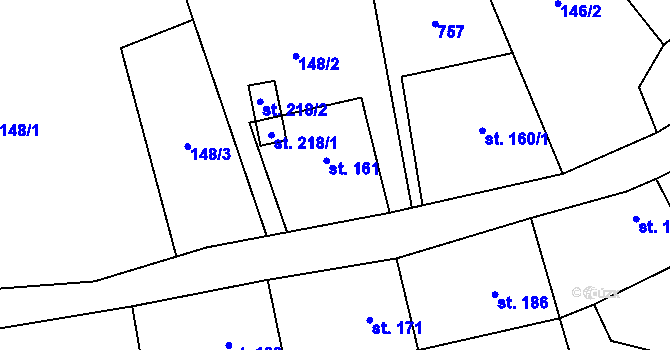 Parcela st. 161 v KÚ Obora u Šindelové, Katastrální mapa