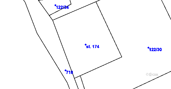 Parcela st. 174 v KÚ Obora u Šindelové, Katastrální mapa