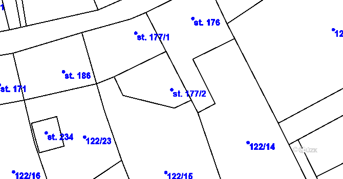 Parcela st. 177/2 v KÚ Obora u Šindelové, Katastrální mapa