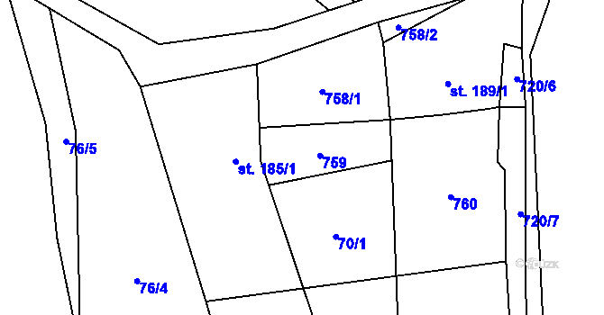Parcela st. 185/3 v KÚ Obora u Šindelové, Katastrální mapa