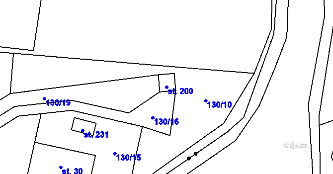 Parcela st. 200 v KÚ Obora u Šindelové, Katastrální mapa