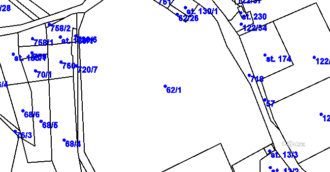 Parcela st. 62/1 v KÚ Obora u Šindelové, Katastrální mapa