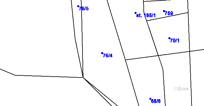 Parcela st. 76/4 v KÚ Obora u Šindelové, Katastrální mapa