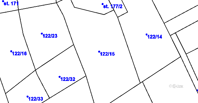 Parcela st. 122/15 v KÚ Obora u Šindelové, Katastrální mapa