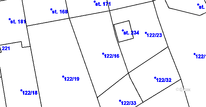 Parcela st. 122/16 v KÚ Obora u Šindelové, Katastrální mapa