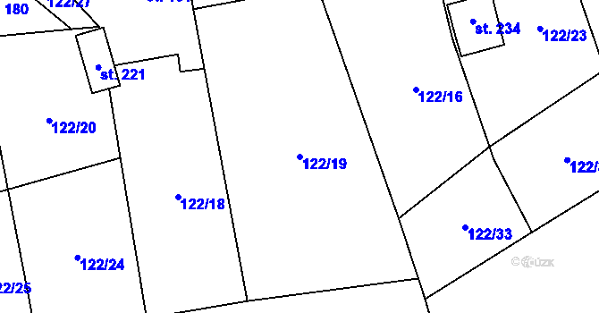Parcela st. 122/19 v KÚ Obora u Šindelové, Katastrální mapa