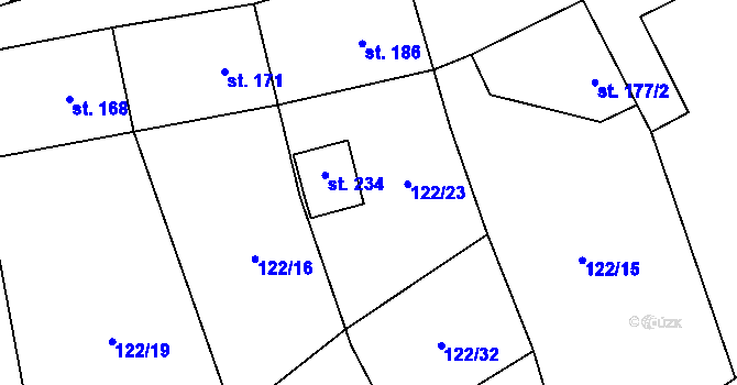 Parcela st. 122/23 v KÚ Obora u Šindelové, Katastrální mapa