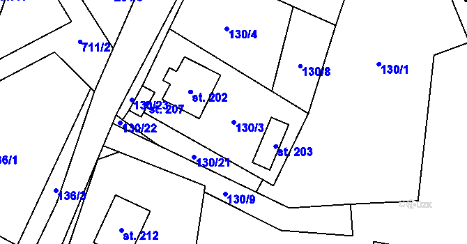 Parcela st. 130/3 v KÚ Obora u Šindelové, Katastrální mapa
