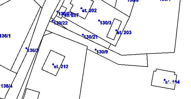 Parcela st. 130/9 v KÚ Obora u Šindelové, Katastrální mapa