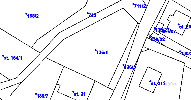Parcela st. 136/1 v KÚ Obora u Šindelové, Katastrální mapa
