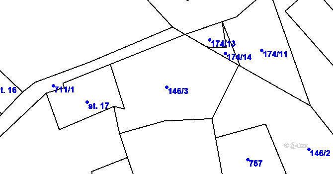Parcela st. 146/3 v KÚ Obora u Šindelové, Katastrální mapa