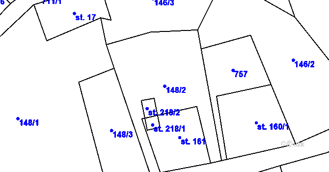 Parcela st. 148/2 v KÚ Obora u Šindelové, Katastrální mapa