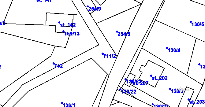 Parcela st. 711/2 v KÚ Obora u Šindelové, Katastrální mapa