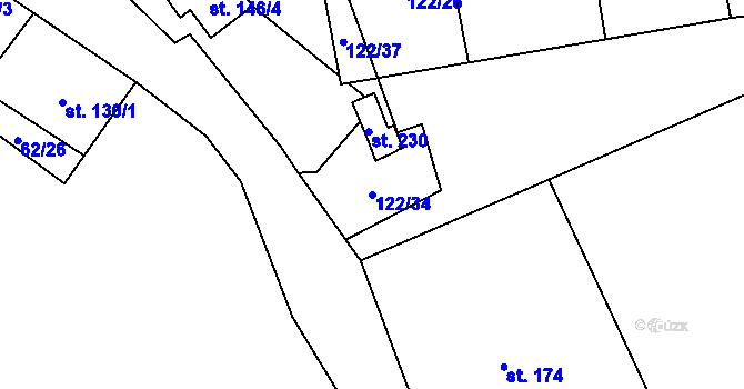 Parcela st. 122/34 v KÚ Obora u Šindelové, Katastrální mapa