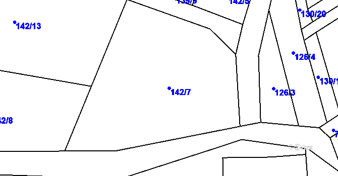 Parcela st. 142/7 v KÚ Obora u Šindelové, Katastrální mapa