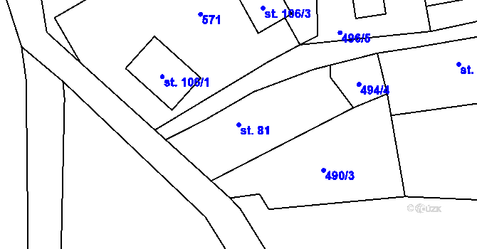 Parcela st. 81 v KÚ Šindelová, Katastrální mapa