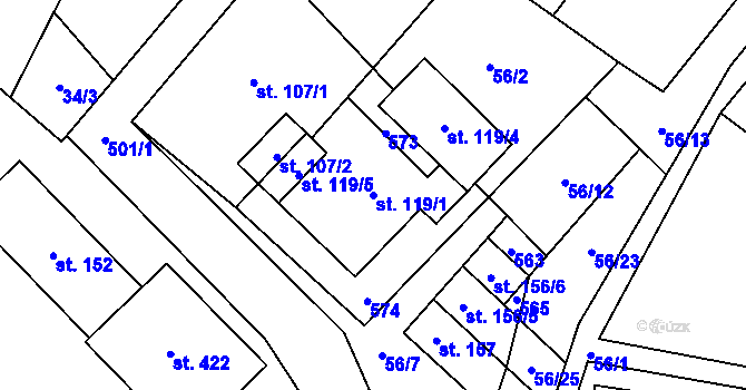 Parcela st. 119/1 v KÚ Šindelová, Katastrální mapa