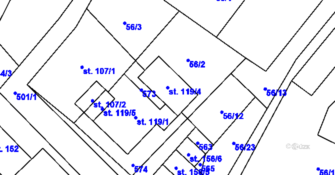 Parcela st. 119/4 v KÚ Šindelová, Katastrální mapa