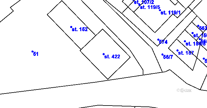 Parcela st. 422 v KÚ Šindelová, Katastrální mapa