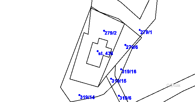 Parcela st. 438 v KÚ Šindelová, Katastrální mapa