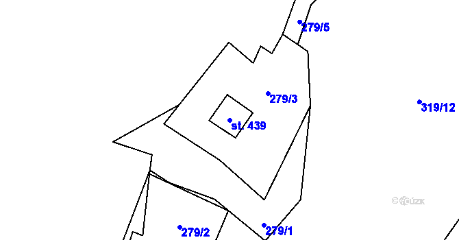 Parcela st. 439 v KÚ Šindelová, Katastrální mapa
