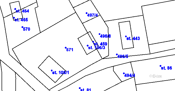 Parcela st. 106/3 v KÚ Šindelová, Katastrální mapa