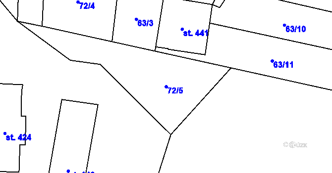 Parcela st. 72/5 v KÚ Šindelová, Katastrální mapa