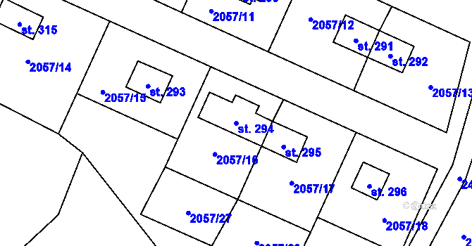 Parcela st. 294 v KÚ Milíře u Šindelové, Katastrální mapa