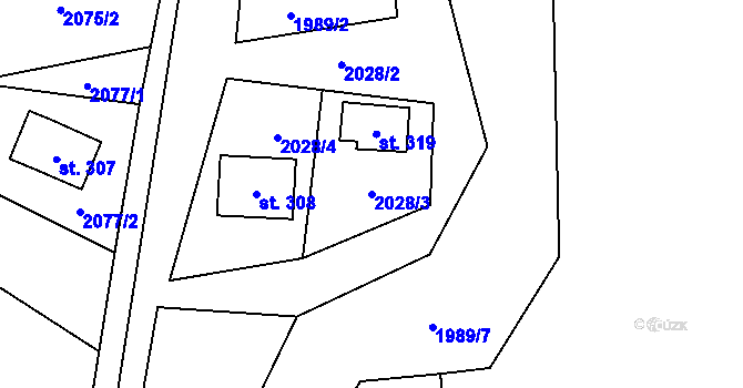 Parcela st. 2028/3 v KÚ Milíře u Šindelové, Katastrální mapa