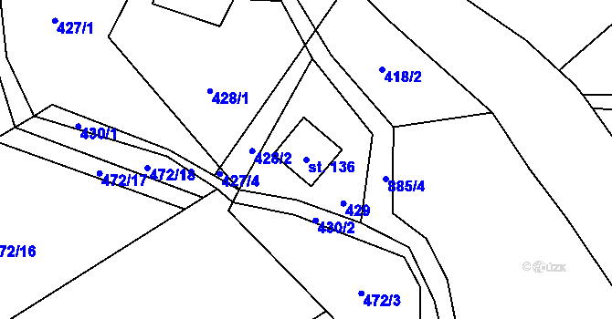 Parcela st. 136 v KÚ Skrbovice, Katastrální mapa