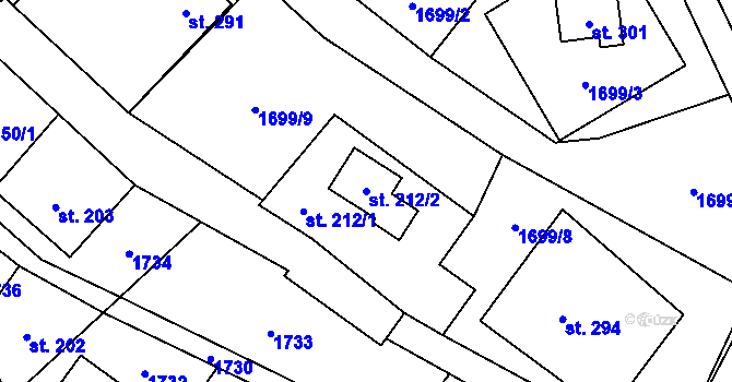Parcela st. 212/2 v KÚ Široká Niva, Katastrální mapa