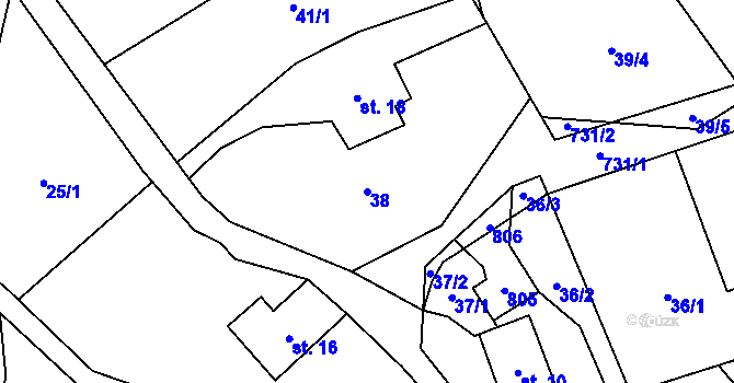 Parcela st. 38 v KÚ Markvartice u Široké Nivy, Katastrální mapa