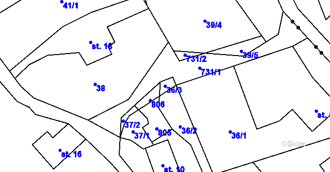 Parcela st. 36/3 v KÚ Markvartice u Široké Nivy, Katastrální mapa