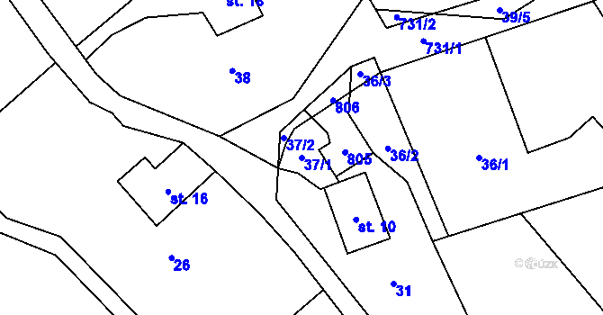 Parcela st. 37/1 v KÚ Markvartice u Široké Nivy, Katastrální mapa
