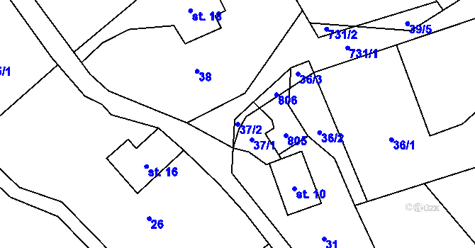 Parcela st. 37/2 v KÚ Markvartice u Široké Nivy, Katastrální mapa