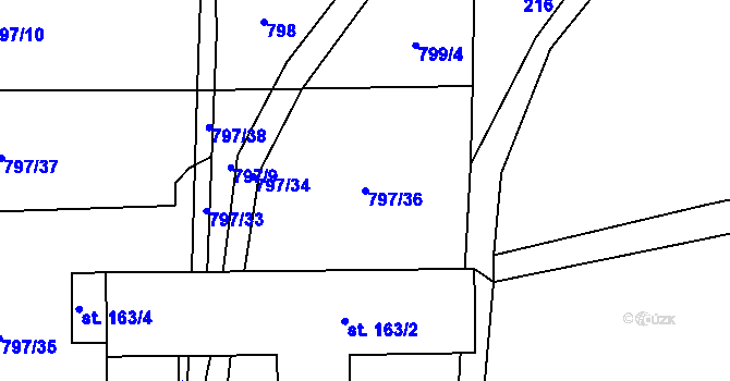 Parcela st. 797/36 v KÚ Široký Důl, Katastrální mapa