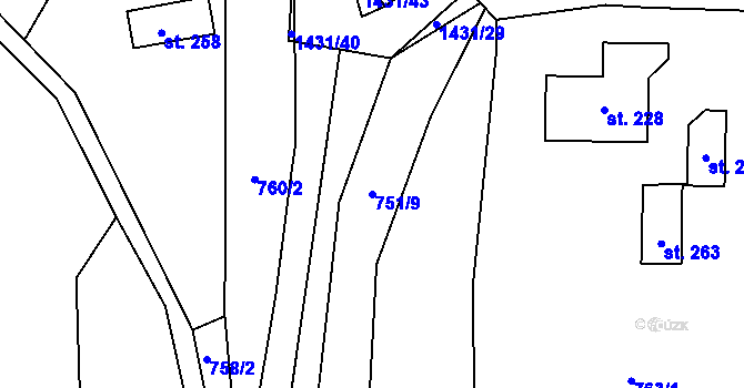 Parcela st. 751/9 v KÚ Široký Důl, Katastrální mapa