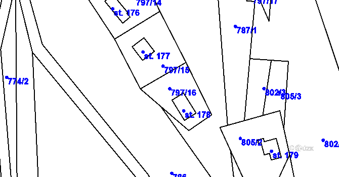 Parcela st. 797/16 v KÚ Široký Důl, Katastrální mapa