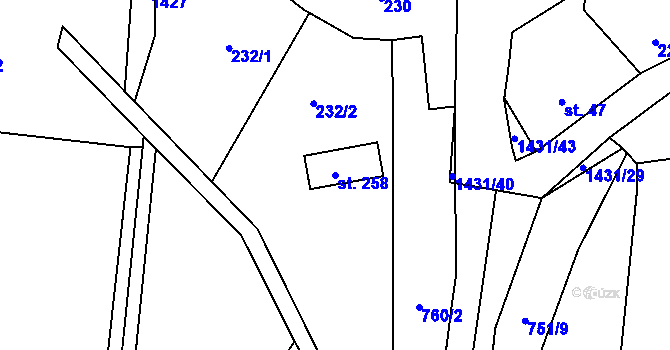 Parcela st. 258 v KÚ Široký Důl, Katastrální mapa